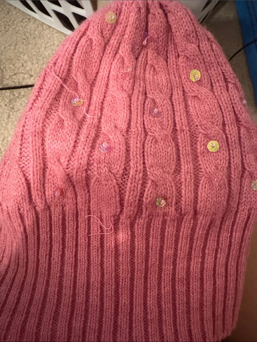 Old Navy Pink Sequin Cable Knit Beanie
